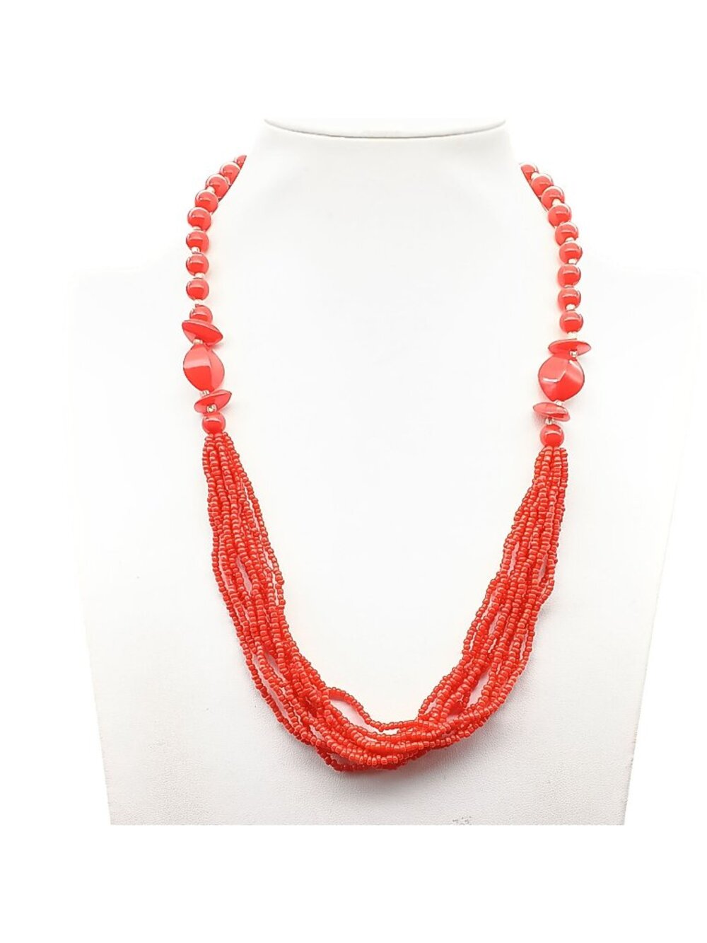 Vintage Multi-Strand Red Beaded Necklace with Bold Accents Boho-Inspired Stateme